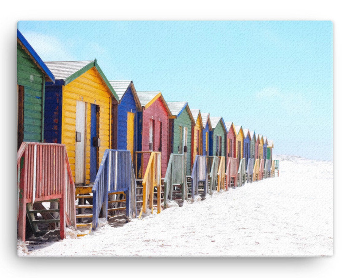 Colorful Beach Huts On Various Sizes Beach Wall Decor Beach Print Ocean Beach Tropical