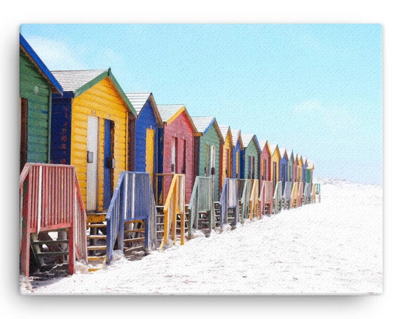 Colorful Beach Huts On Various Sizes Beach Wall Decor Beach Print Ocean Beach Tropical