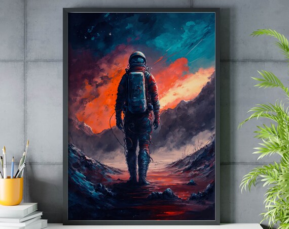Bold Astronaut Alien Planet Sunset Horizon Cinematic Space Poster