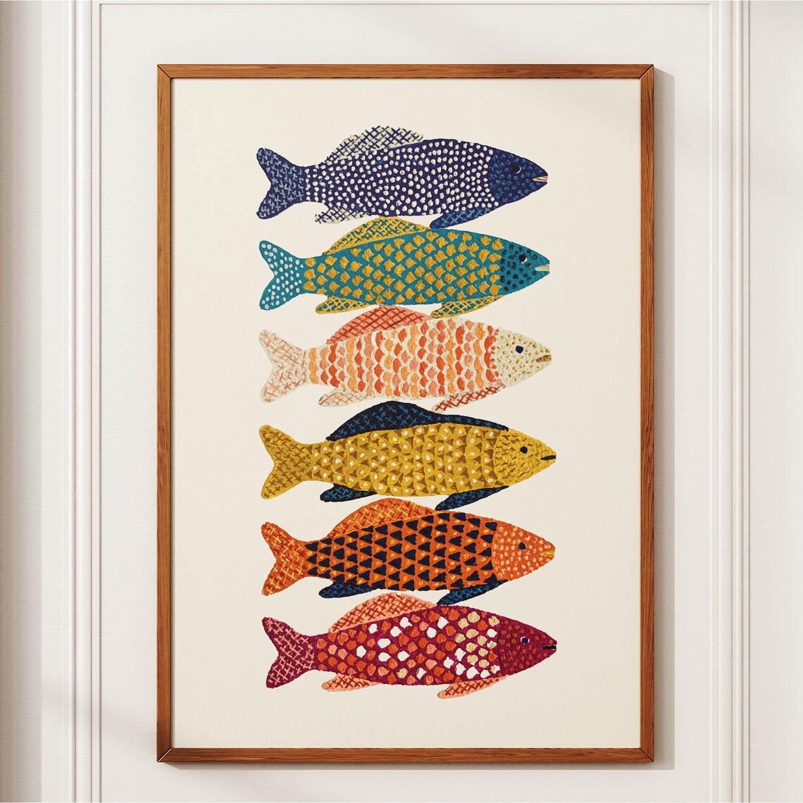 Colorful Striped Fish Retro Coastal Kitchen Art Print