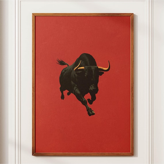 Black Bull Poster, Vintage Style Taurus Gift