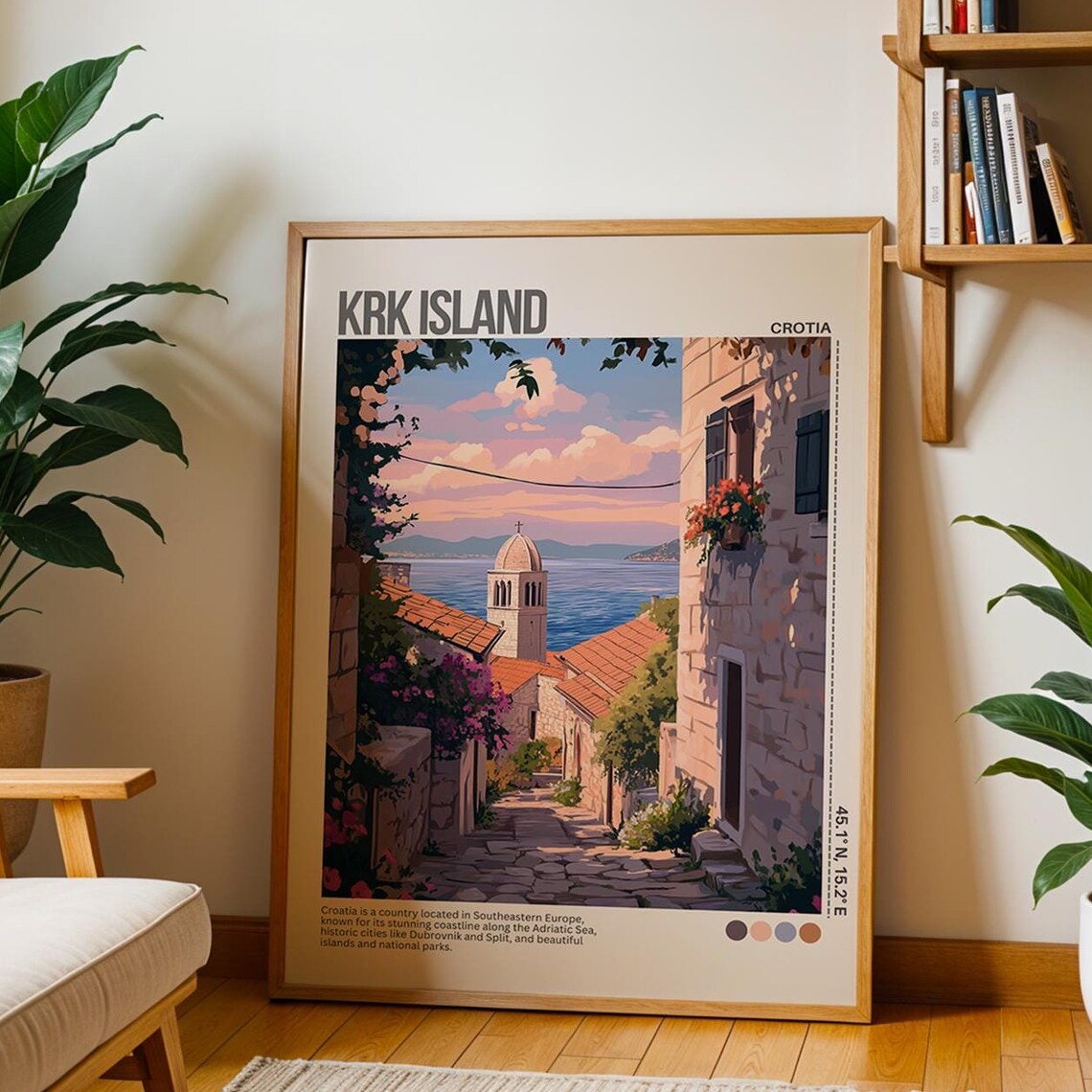 Krk Island Croatia Old Stone Alley Seaside View Travel Poster