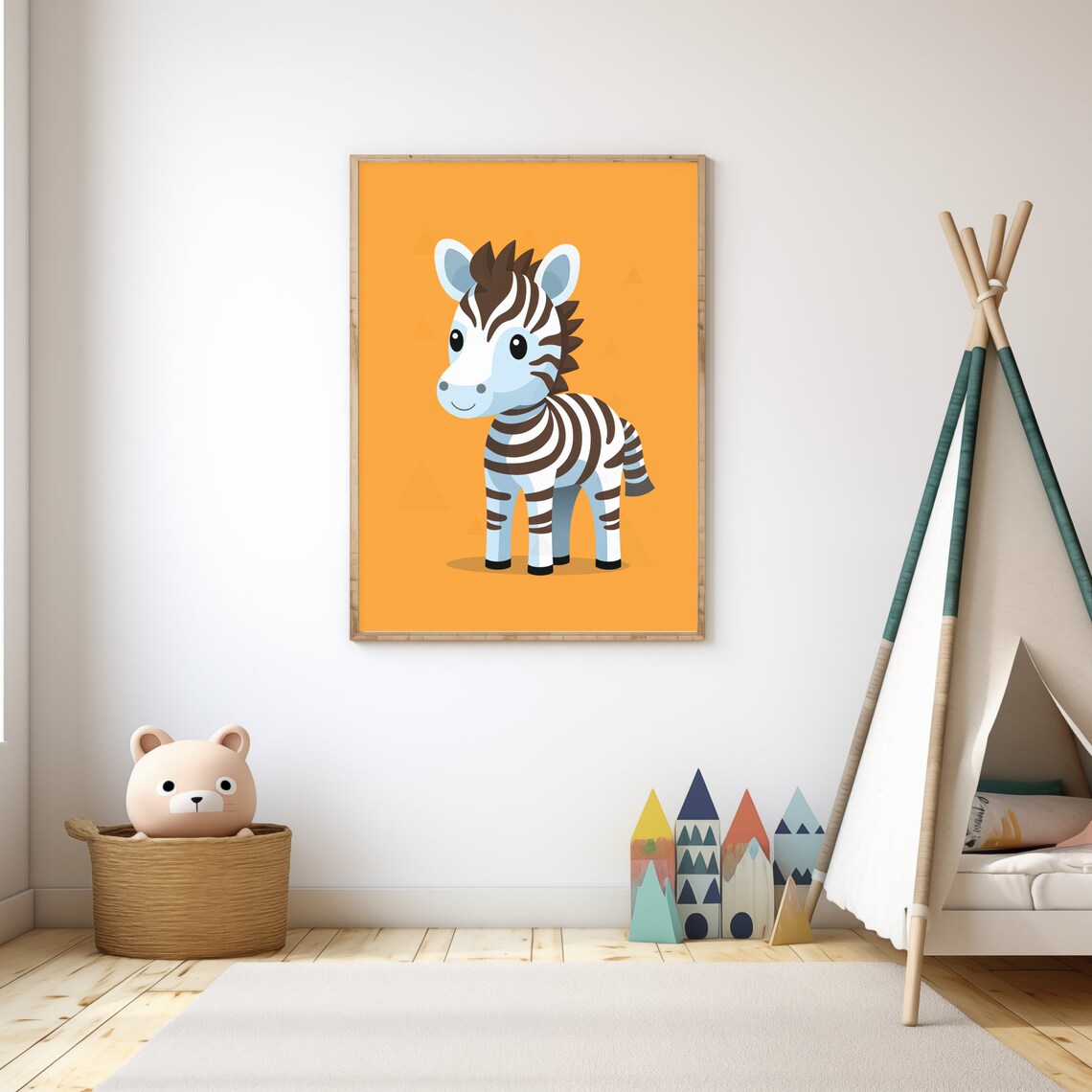Cute Baby Zebra Cartoon Orange Safari Nursery Kids Room Wall Poster - Image 4