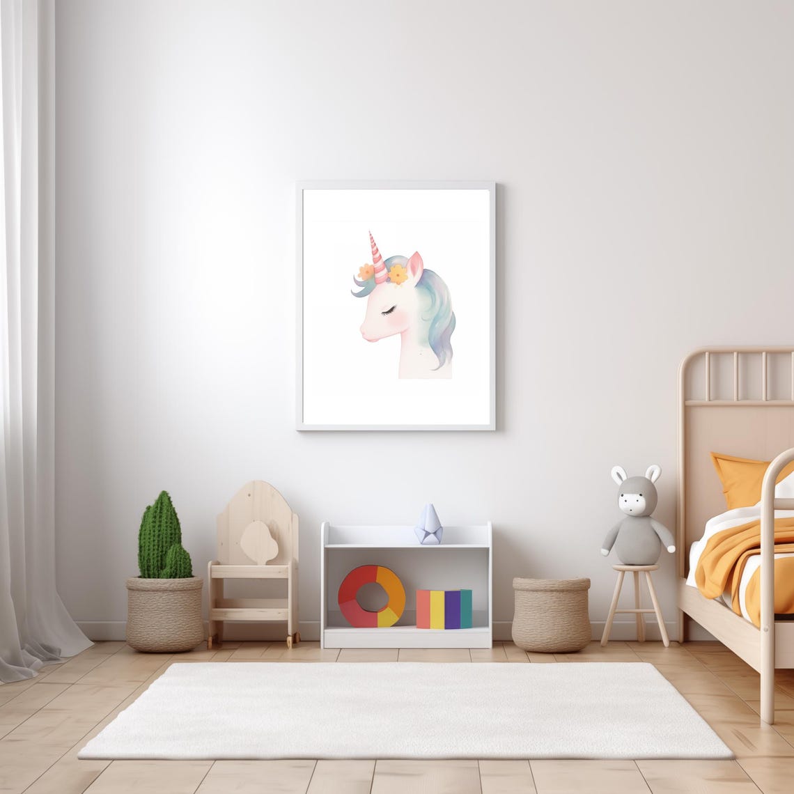 Watercolor Unicorn With Flowers Dreamy Nursery Wall Art Poster - Image 5