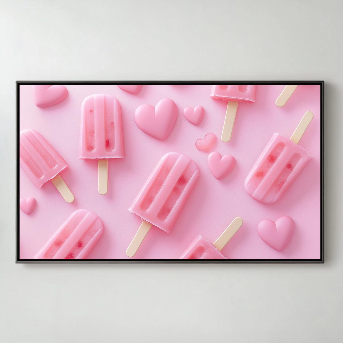 Pink Heart Popsicles Valentines Day Pattern Dessert Art TV Poster