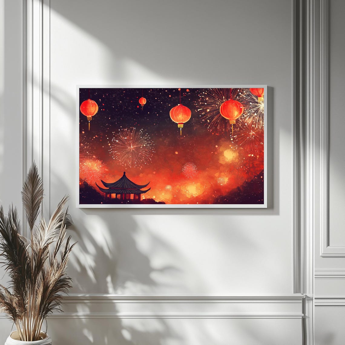 Fireworks Red Lanterns Pagoda Lunar New Year Night Art TV Poster - Image 4