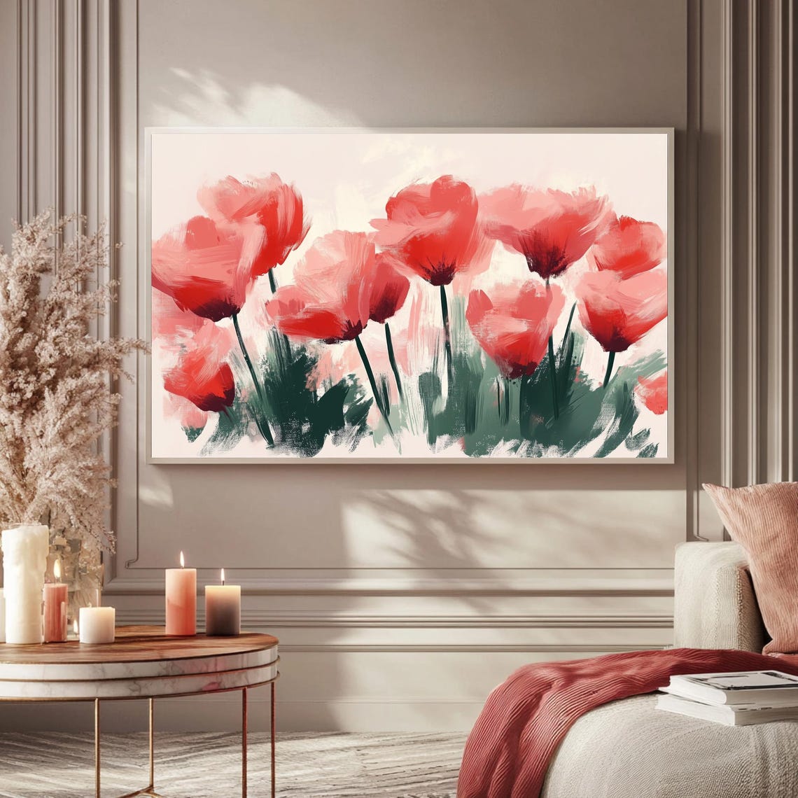 Red Abstract Flowers Bold Brushstroke Spring Floral Painting Poster - Image 5