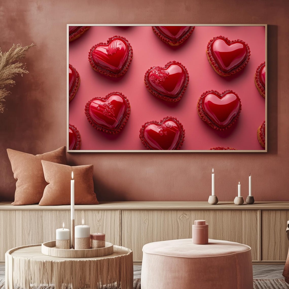 Glossy Red Heart Pastries Pattern Valentines Day Art Frame TV Poster - Image 2