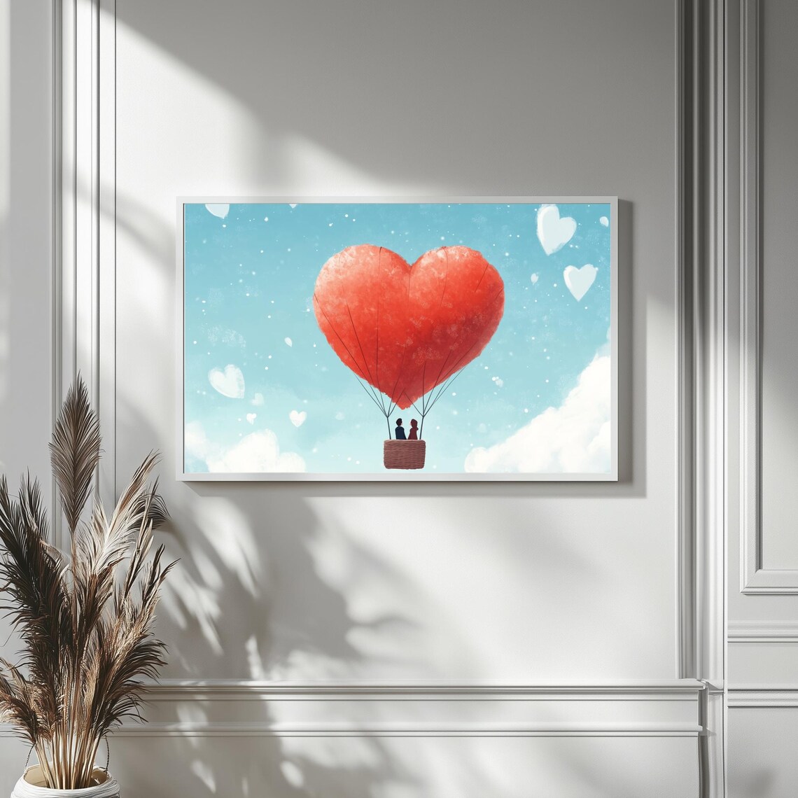Heart Hot Air Balloon Couple Blue Sky Valentines Day Art TV Poster - Image 4