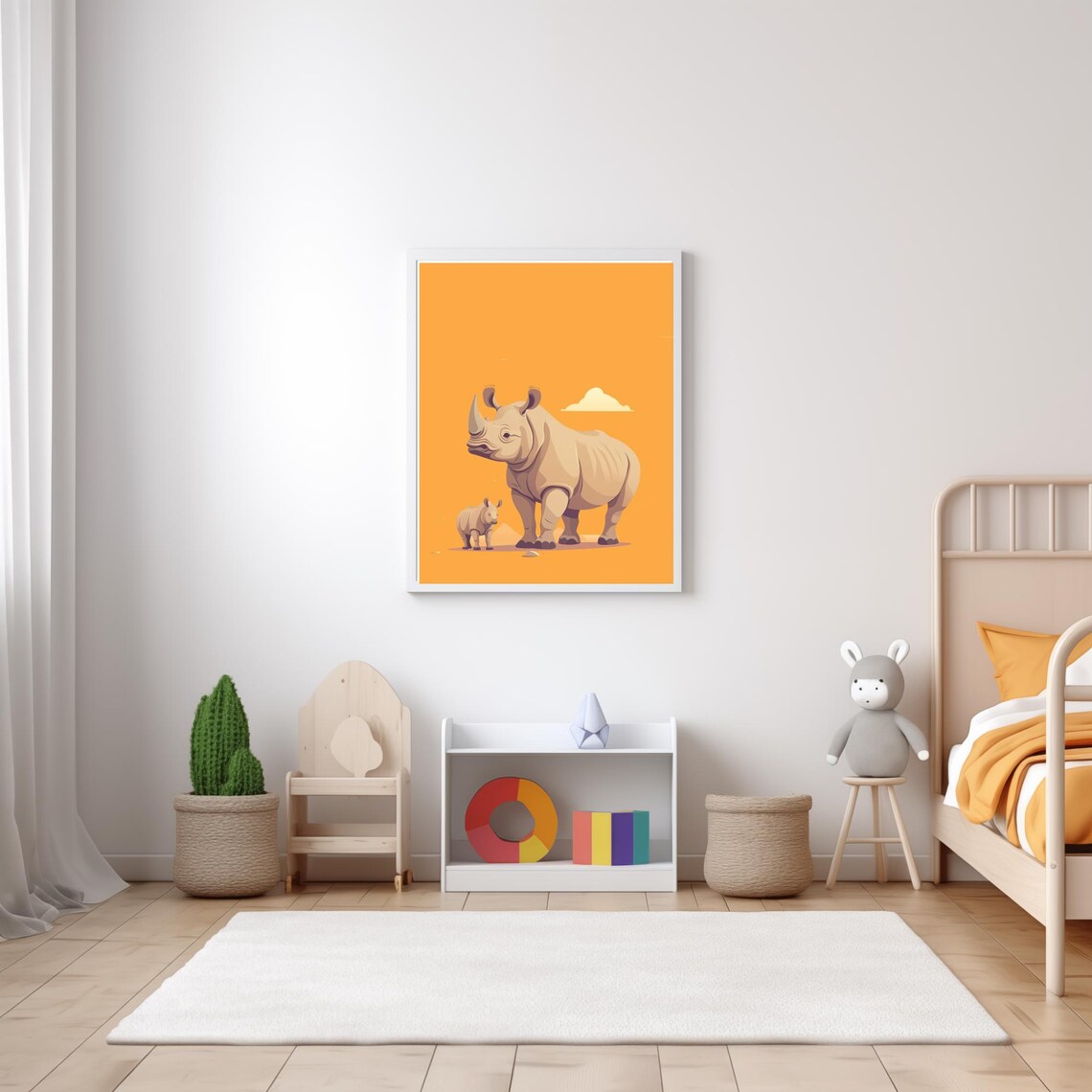Mommy And Baby Rhino Standing Sunset Orange Nursery Wall Art Poster - Image 5
