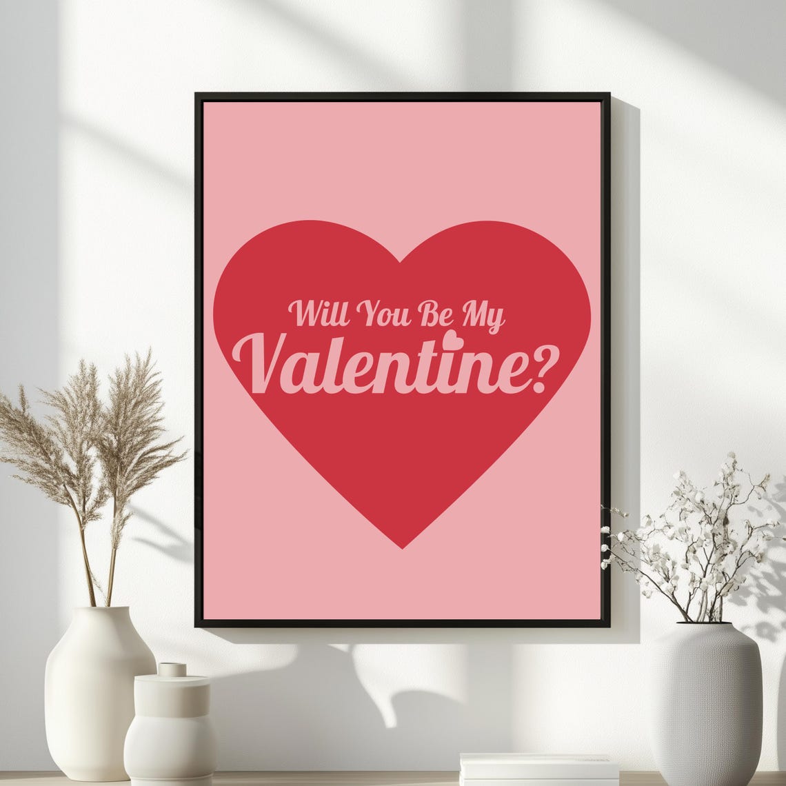 Will You Be My Valentine Retro Heart Typography Wall Art Poster