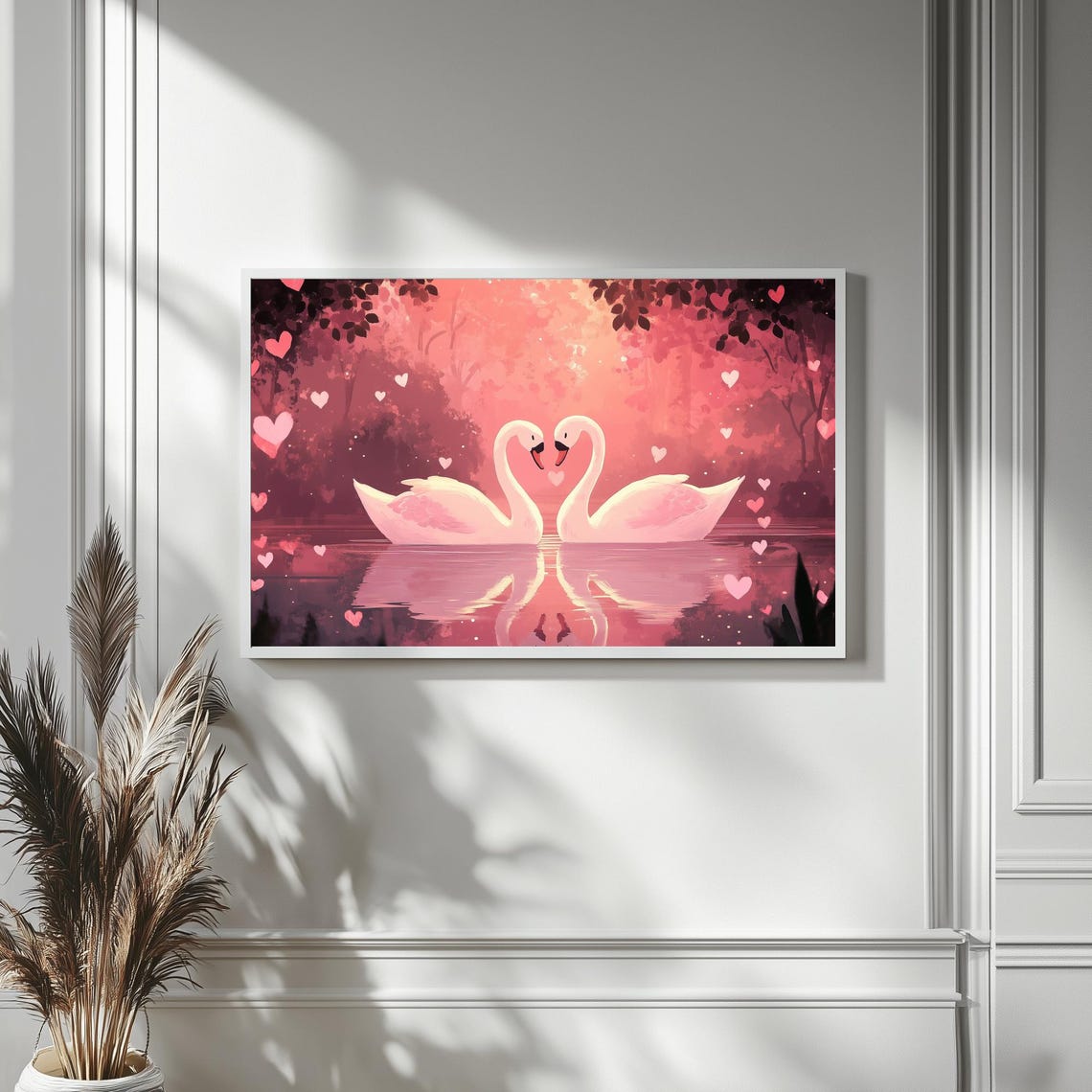Swans Heart Necks Pink Lake Sunset Romantic Art Frame TV Poster - Image 4