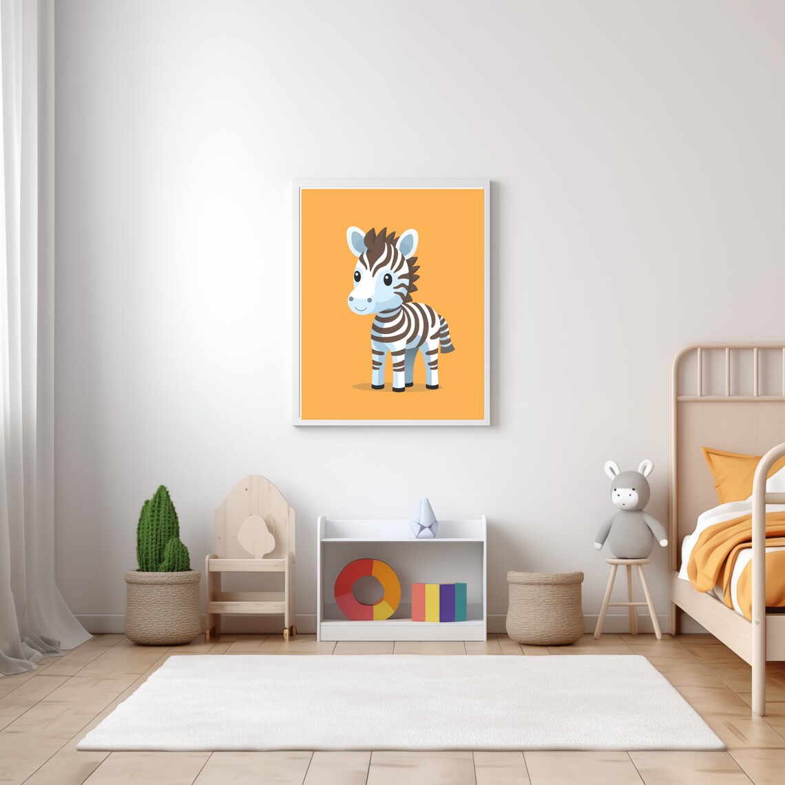 Cute Baby Zebra Cartoon Orange Safari Nursery Kids Room Wall Poster - Image 3