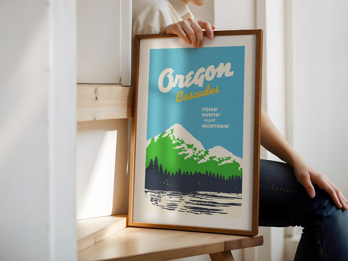 Retro Oregon Travel Poster, Vintage Cascades Decor - Image 3