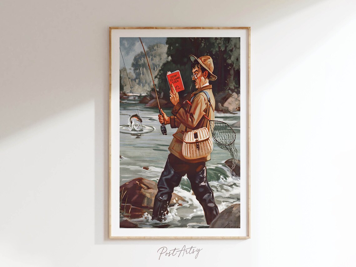 Vintage Fly Fishing Retro Travel Poster Art Print