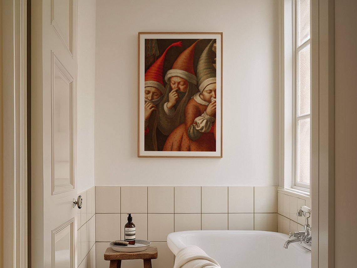 Classical Painting Figures Holding Breath Funny Bathroom Poster - Image 3