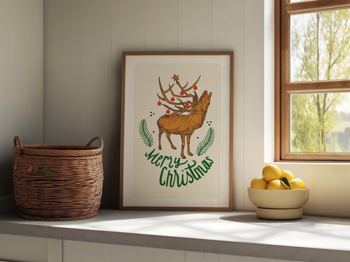 Woodsy Deer Retro Holiday Art Poster - Image 2