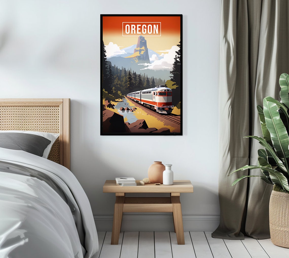 Oregon Mountain Forest Vintage Train Journey Retro Travel Poster - Image 3