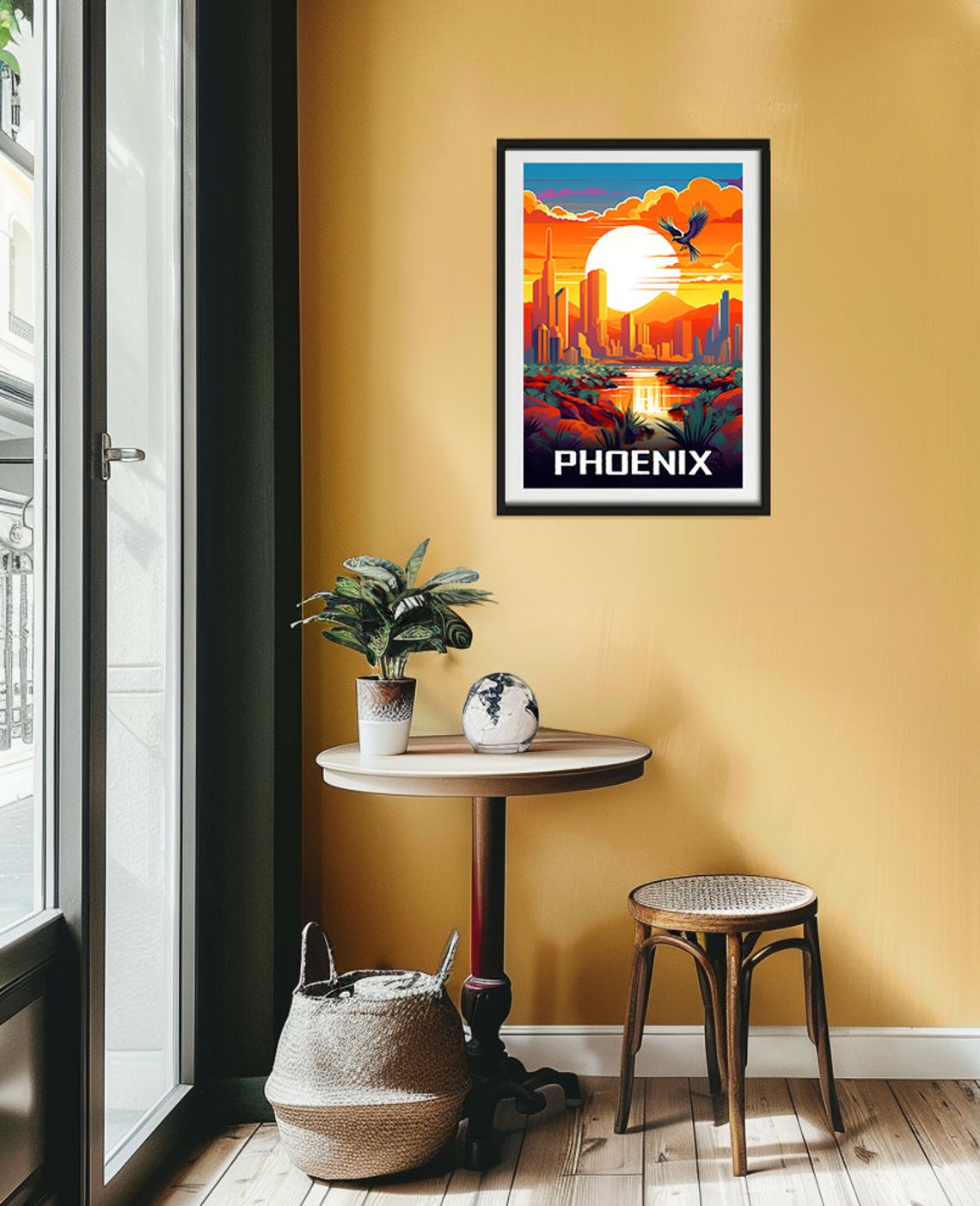 Phoenix Arizona Skyline Sun River Desert Retro Travel Poster - Image 2