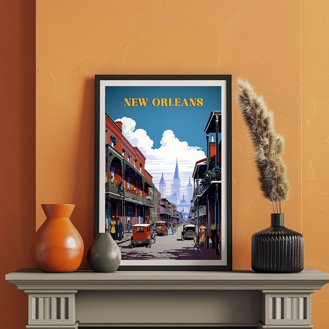 New Orleans French Quarter Vibrant Street Scene Retro Travel Poster - Image 2