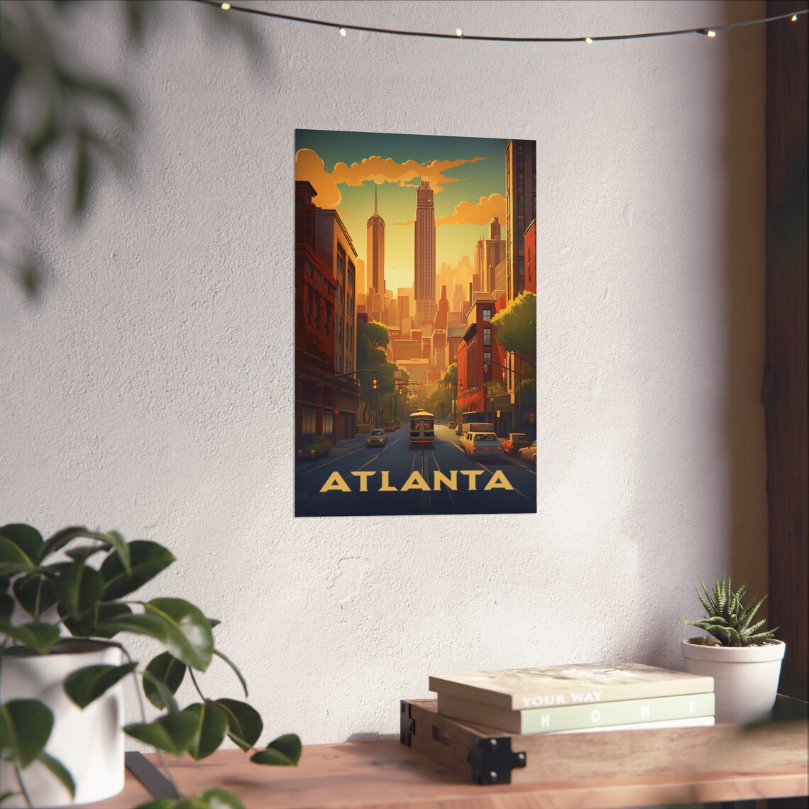Atlanta Georgia Streetcar City Street Sunset Retro Art Poster - Image 2