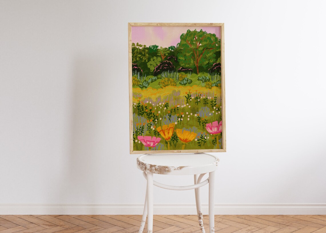 Poppies Garden Painting, Colorful Floral Art Print