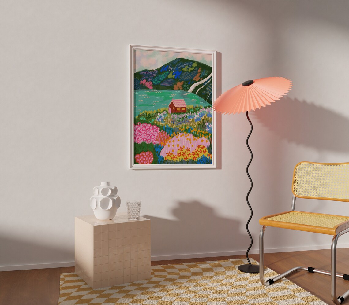 House By The Lake Art Print, Mountain Scenery