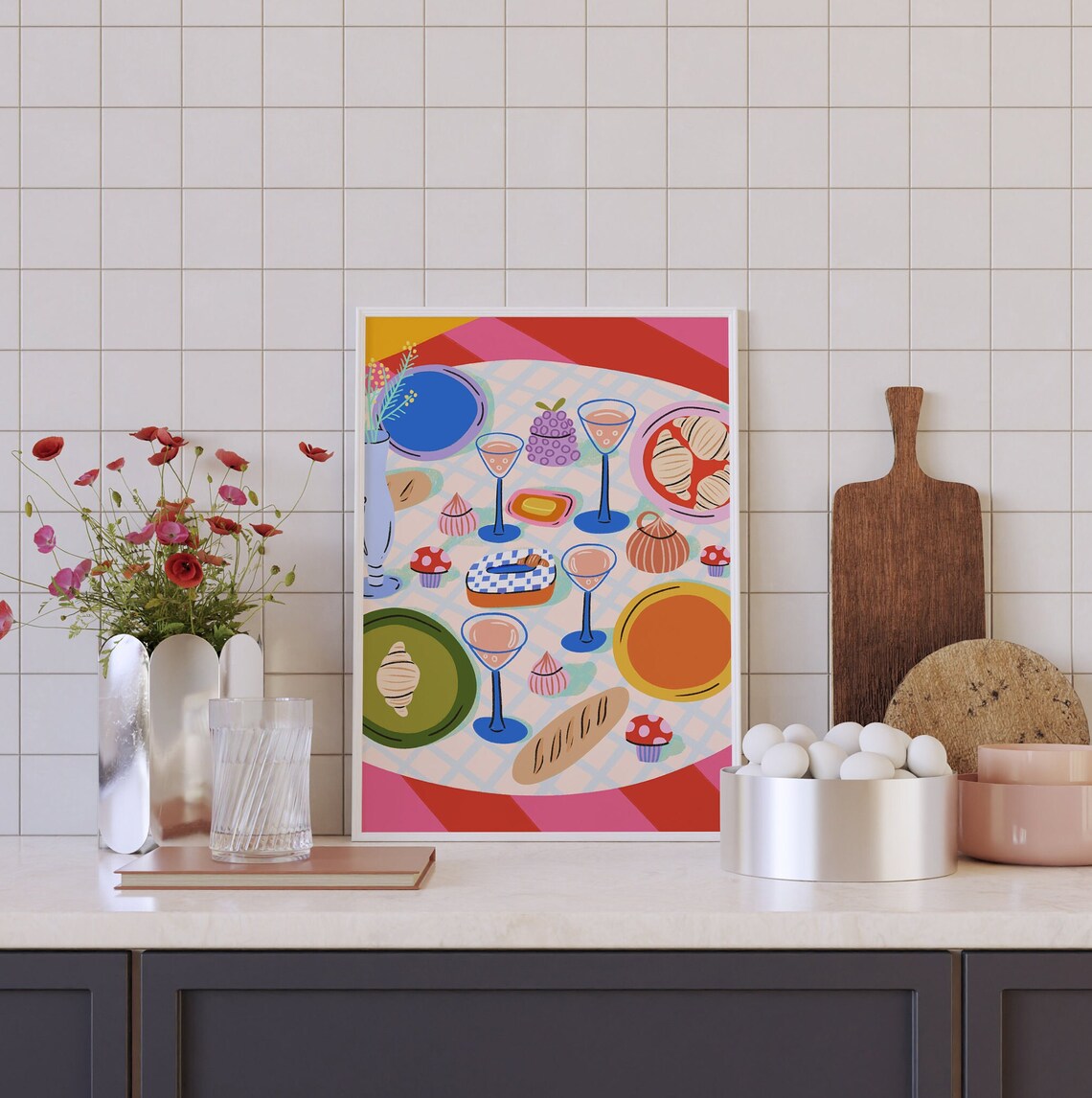Colorful Food Still Life Art Print, Kitchen Table