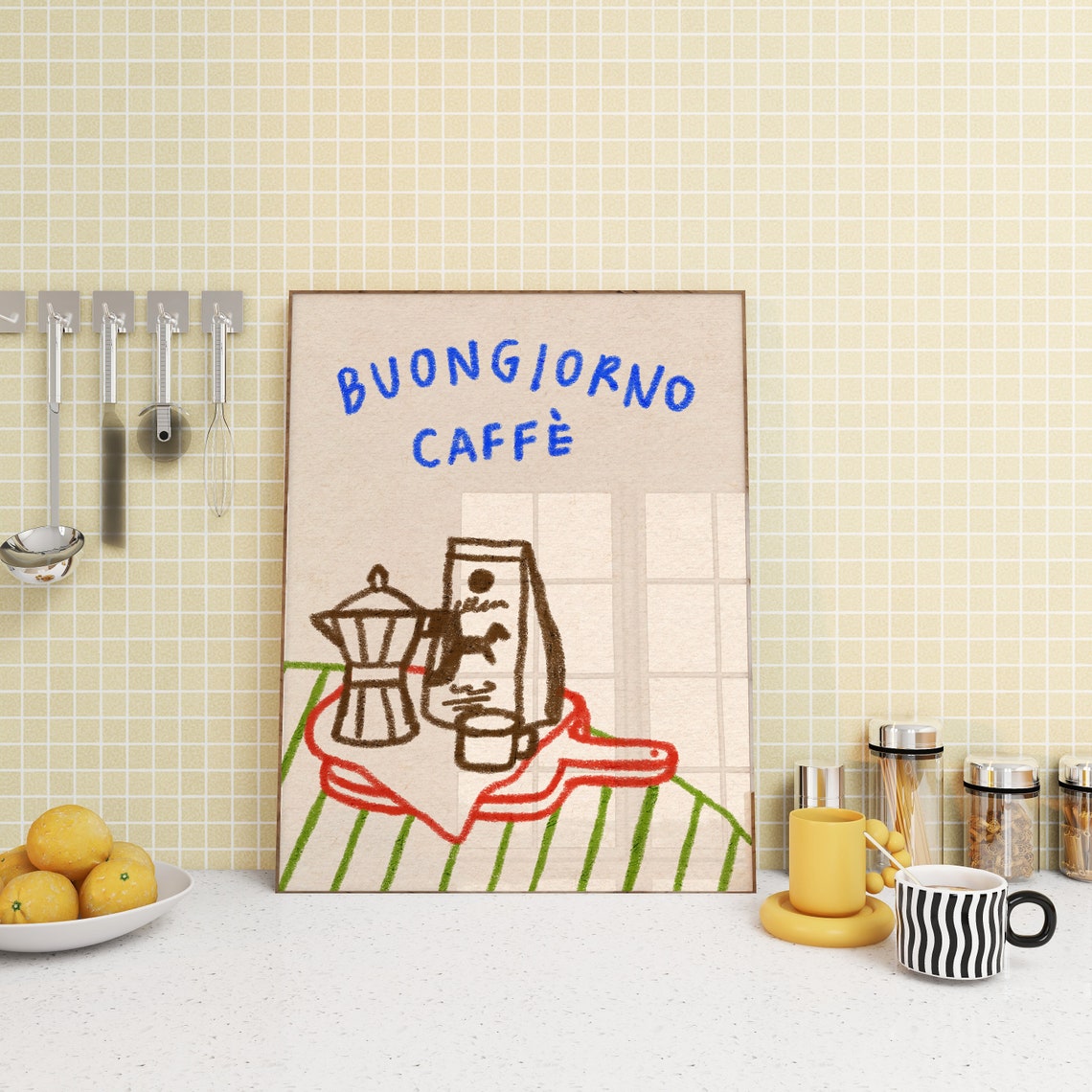 Buongiorno Caffe Moka Pot Italian Espresso Kitchen Coffee Wall Print