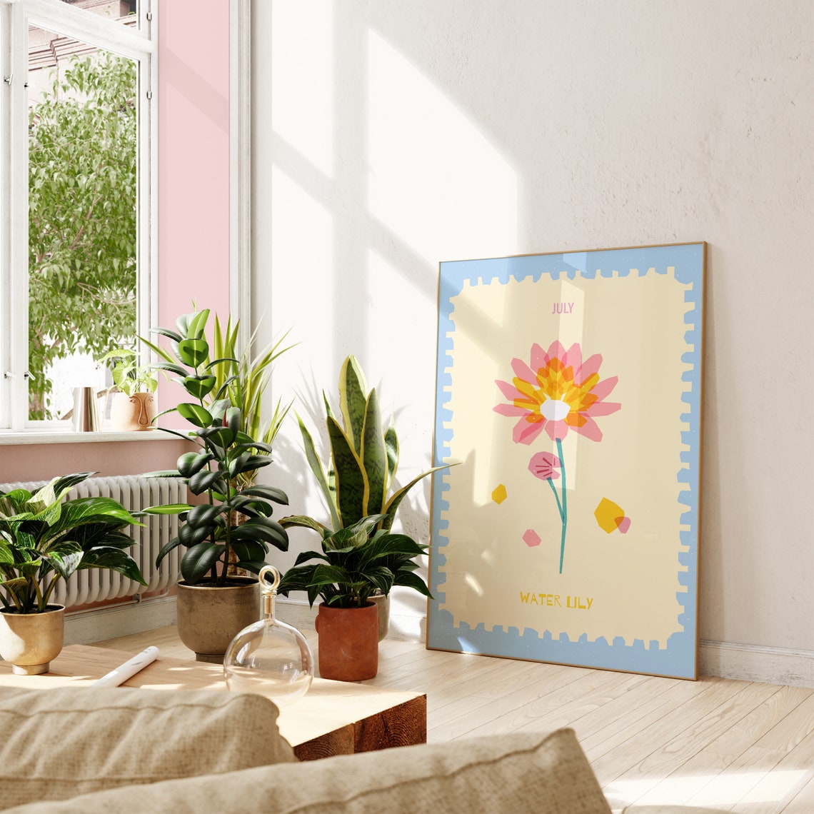 July Water Lily Birth Month Flower Colorful Retro Gift Poster