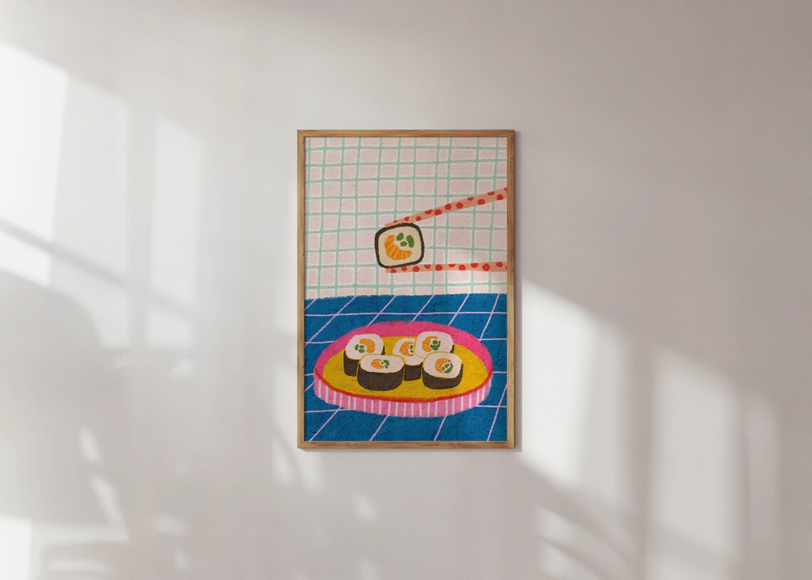Japanese Sushi Food Illustration, Colorful Art Print