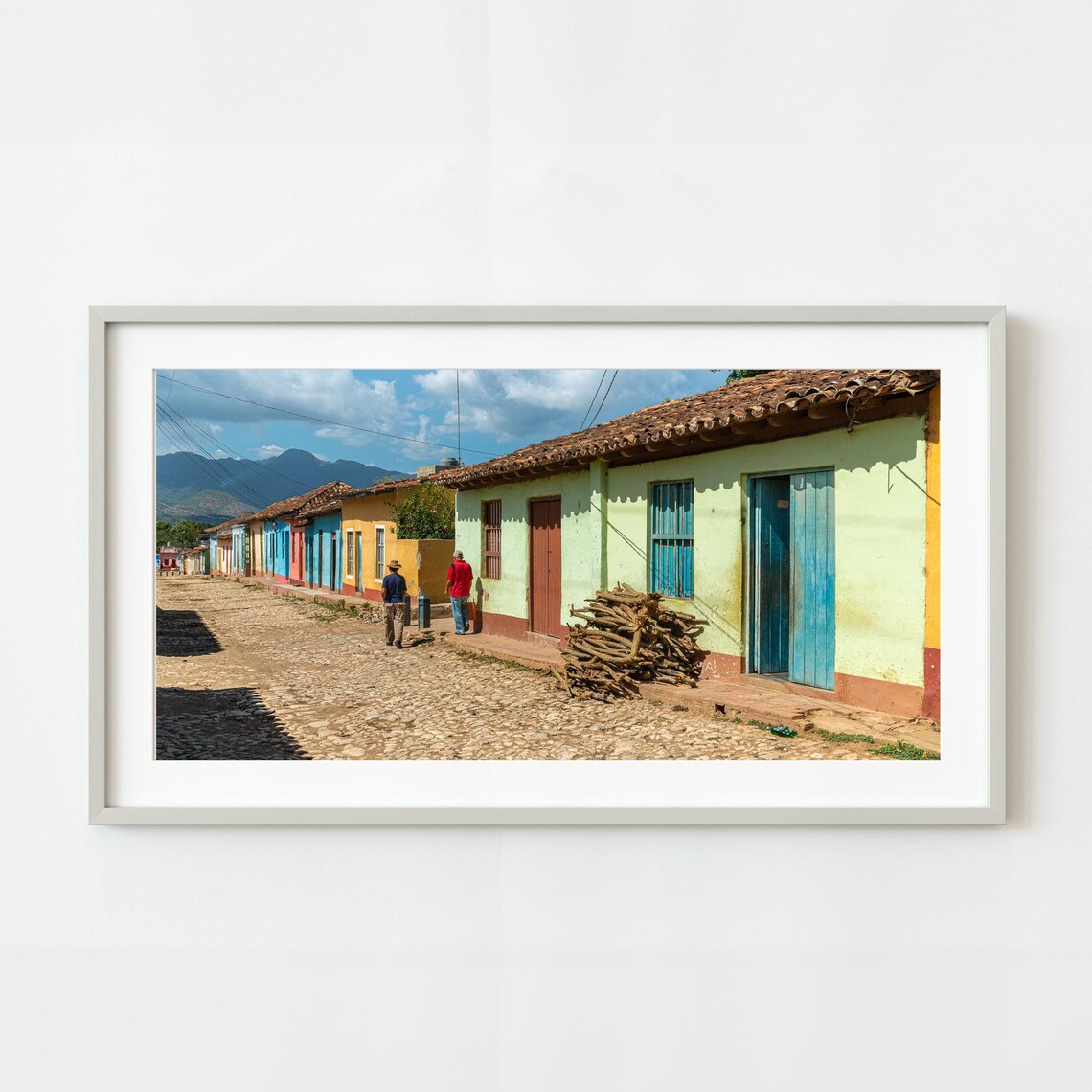 Colorful Colonial Street in Trinidad Cuba Cobblestone Houses Poster