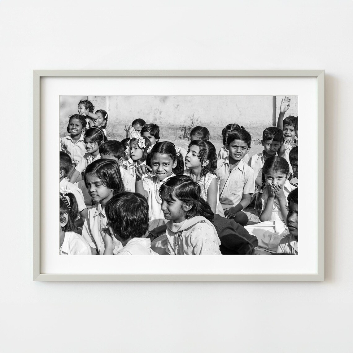 Candid Children Sitting Together Black And White Photo Poster