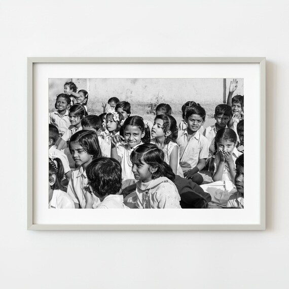 Candid Children Sitting Together Black And White Photo Poster