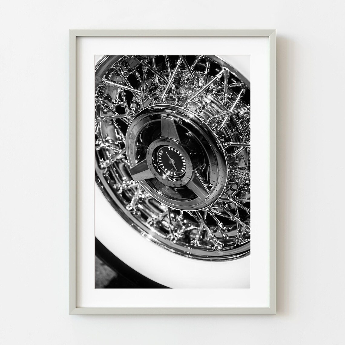 Thunderbird Wire Wheel Classic Car Detail Black White Photo Poster