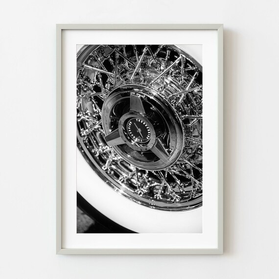 Thunderbird Wire Wheel Classic Car Detail Black White Photo Poster