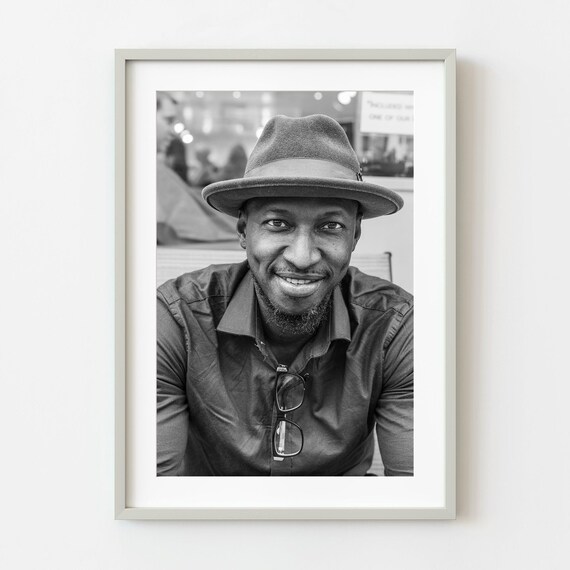 Smiling Man in Fedora Hat Black and White Portrait Photo Poster
