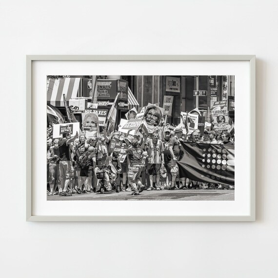 Historic New York City Protest March Black And White Street Photo Print