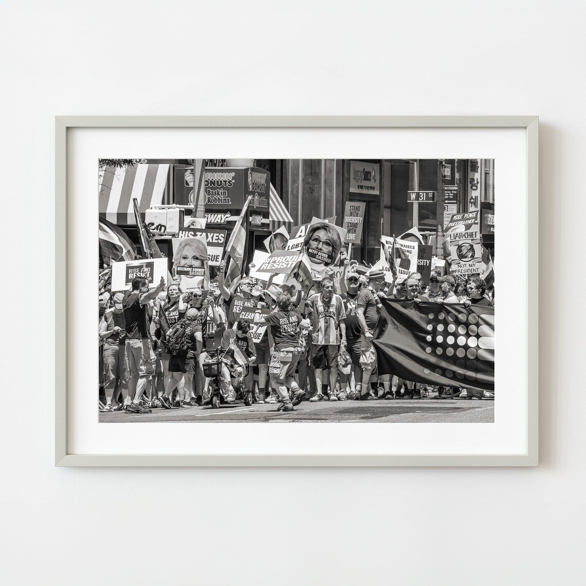 Historic New York City Protest March Black And White Street Photo Print