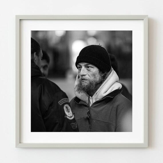 Bearded Man In Beanie New York City Black White Portrait Photography Poster