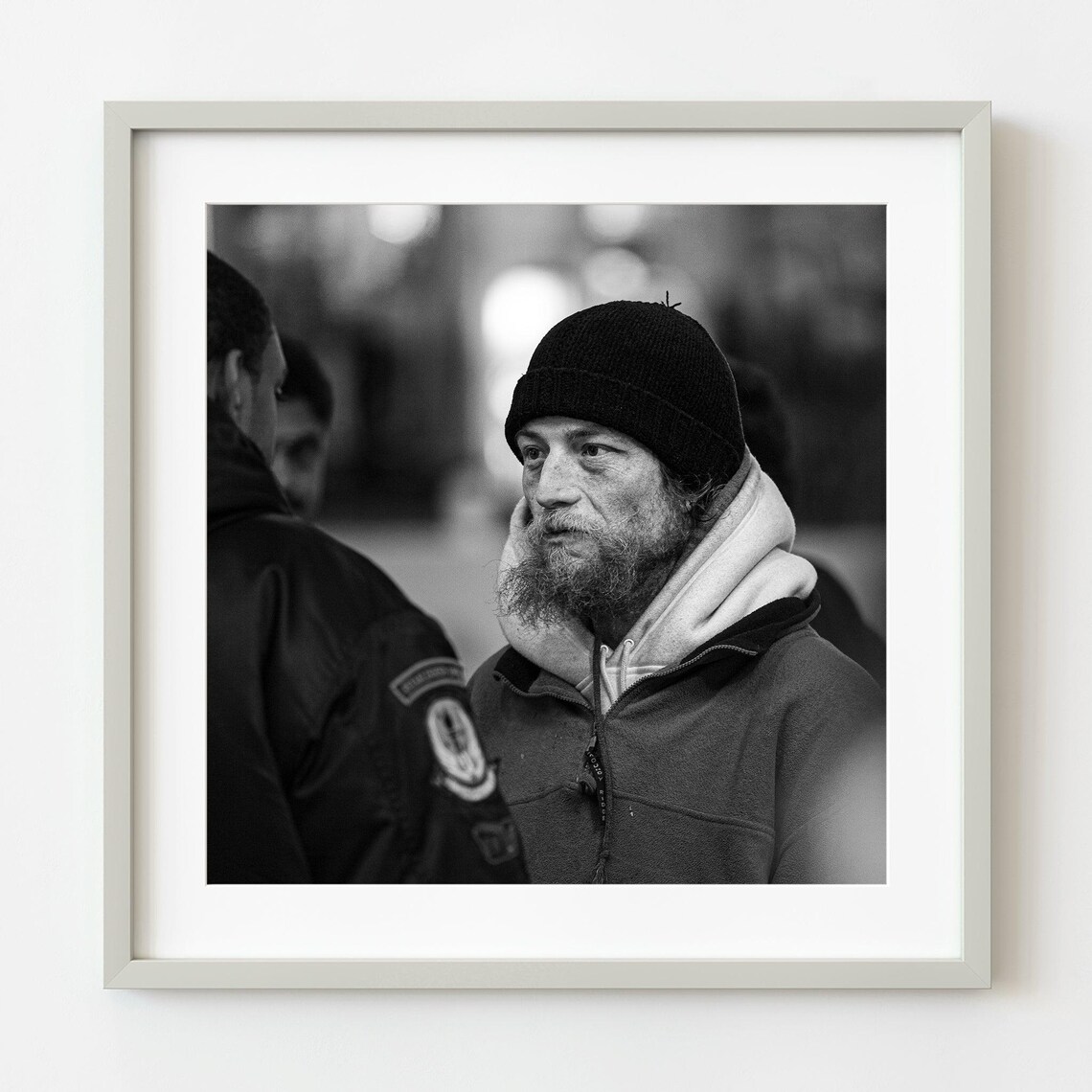 Bearded Man In Beanie New York City Black White Portrait Photography Poster