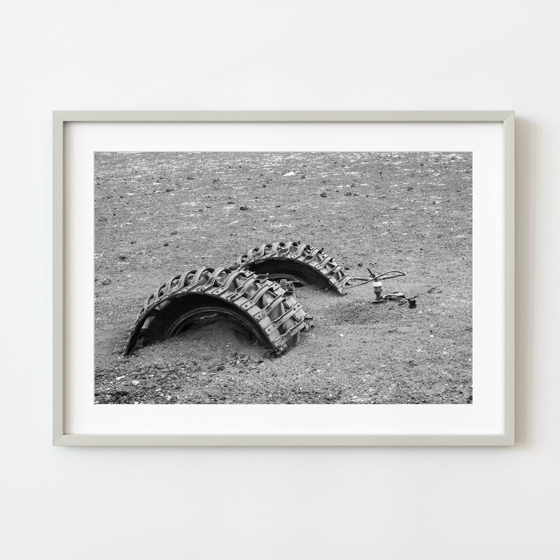 Abandoned Heavy Machinery Tracks Black and White Photo Poster
