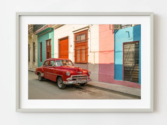 Colorful Street Red Classic Car Havana Wall Art