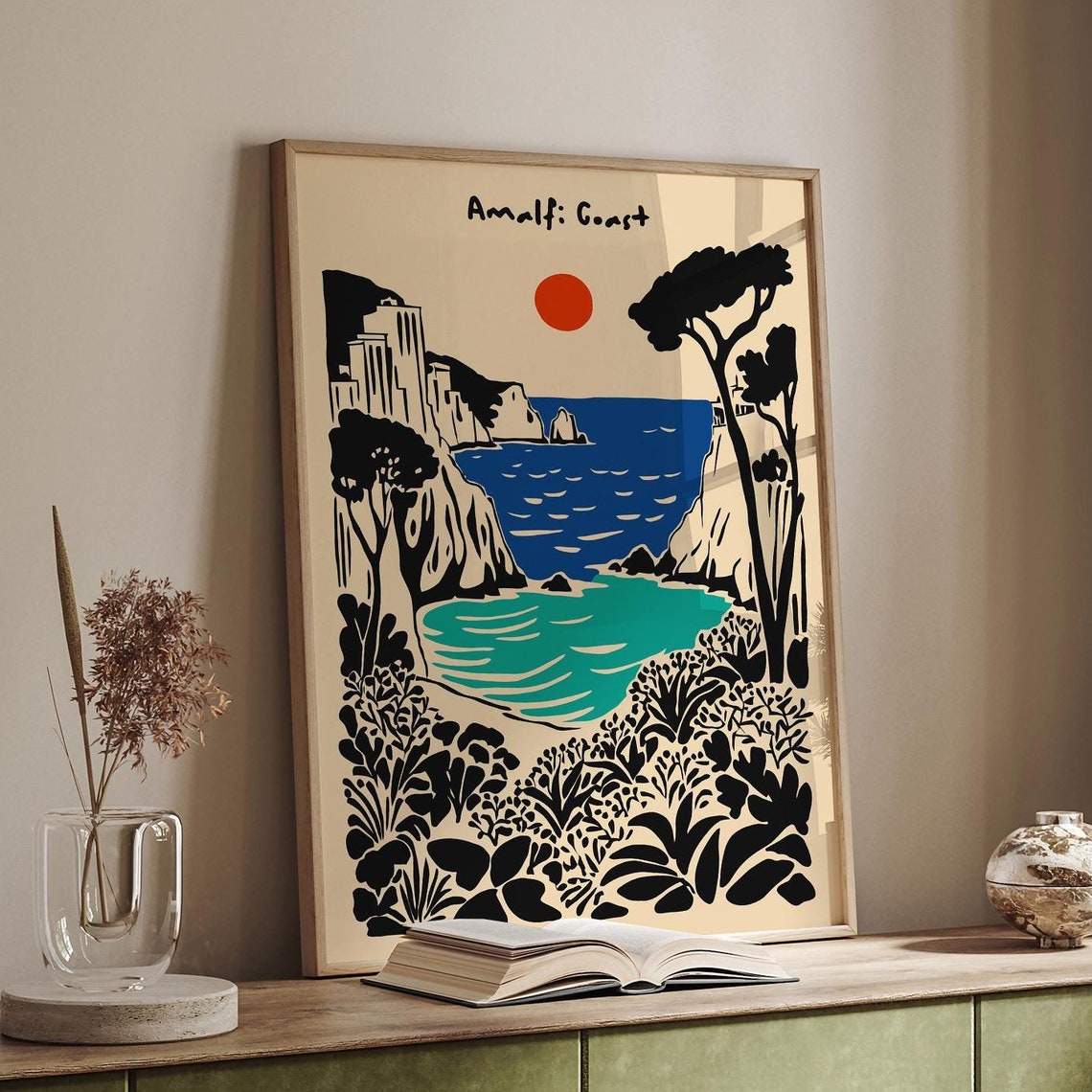 Amalfi Coast Sunset Cliffs Vintage Italian Riviera Travel Poster - Image 6