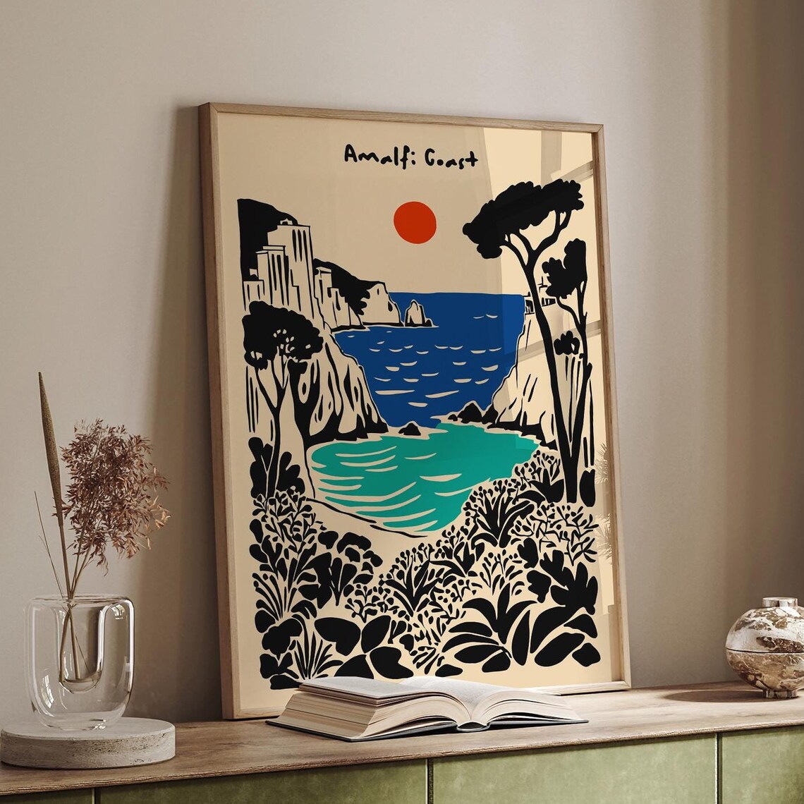 Amalfi Coast Travel Poster Italian Riviera Wall Art Retro Coastal Print Hotel Room Print Scenic Italy Landscape Beach Vacation Souvenir - Image 6