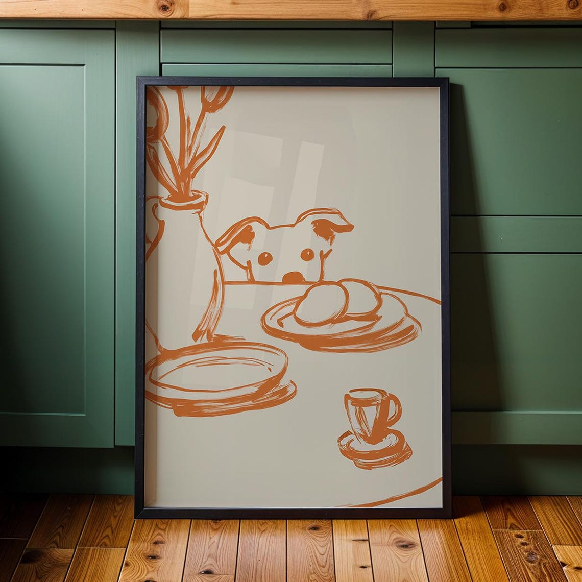 Peeking Dog Wall Art Minimalist Line Poster Terracotta Kitchen Decor Pet Lover Gift Modern Still Life Illustration Beige - Image 7