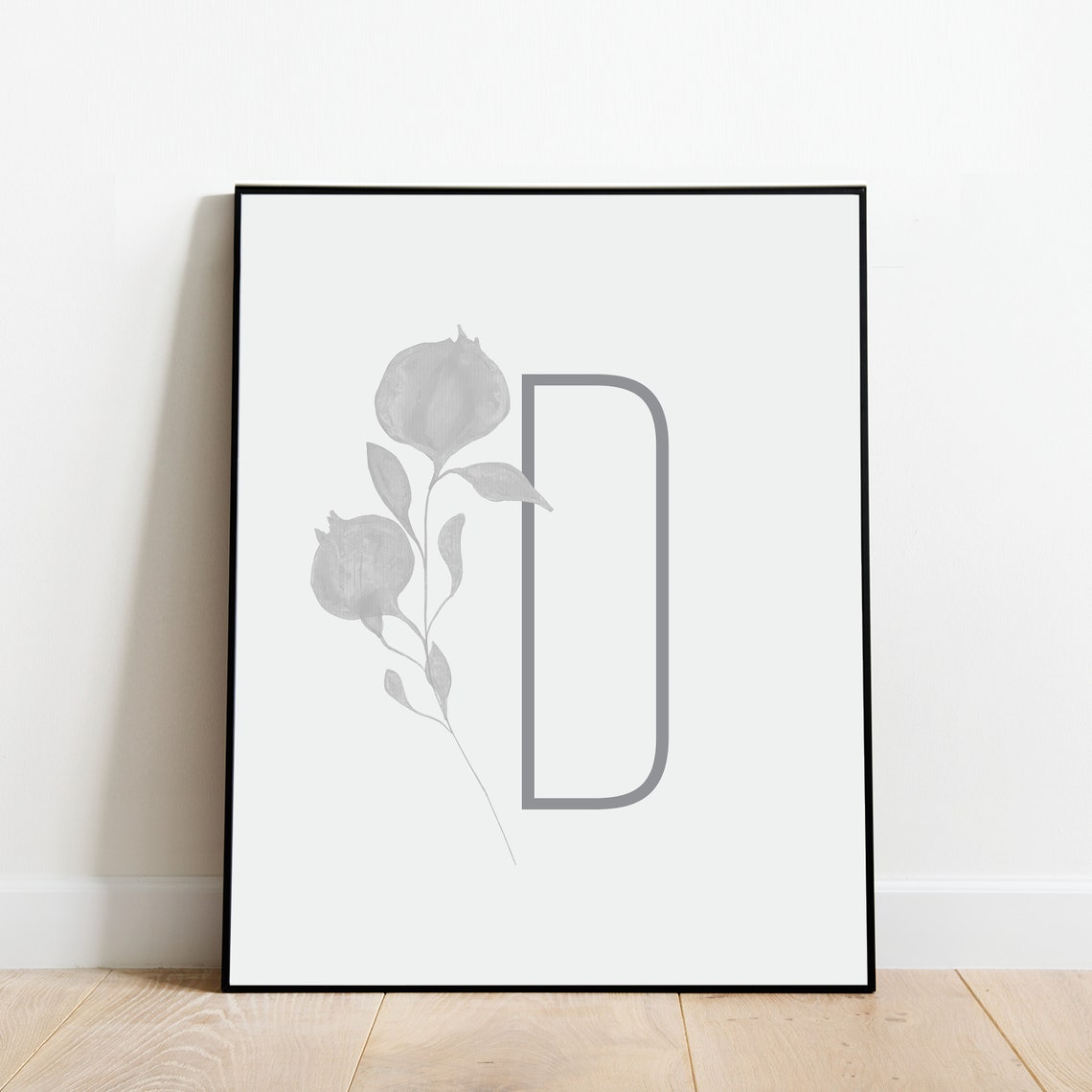 Monogram Letter D Black Foliage Botanical Initial Framed Art Print - Image 2