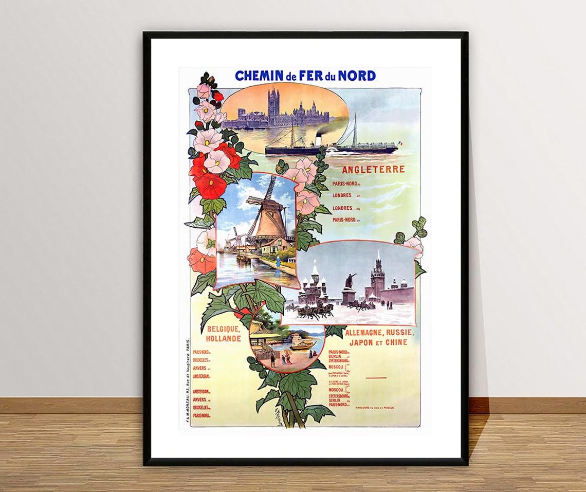 Chemin de Fer du Nord England Belgium Europe Vintage Travel Poster - Image 2