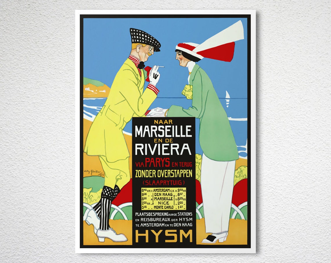 HYSM Marseille Riviera via Paris Dutch Railway Vintage Poster - Image 2
