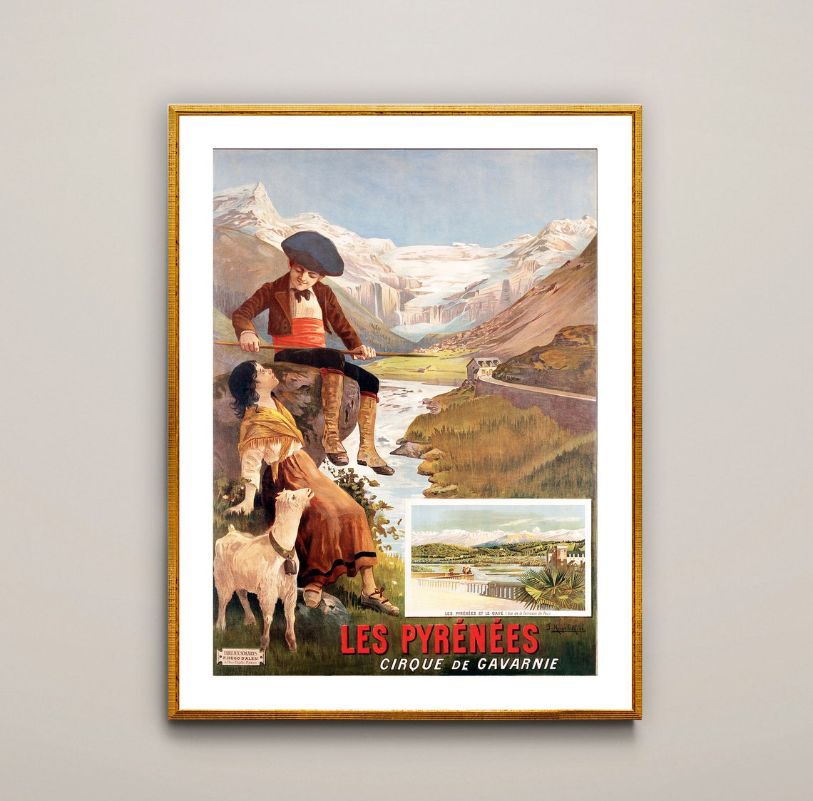 Les Pyrénées Cirque de Gavarnie Shepherd Goat Mountain Vintage Poster